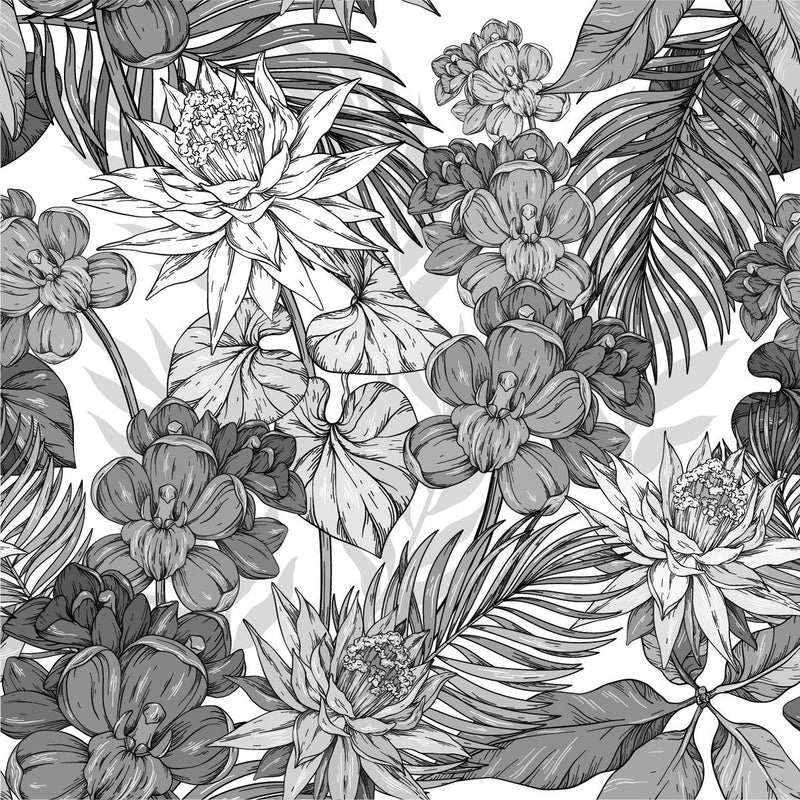 Black and White Exotic Flowers Wallpaper