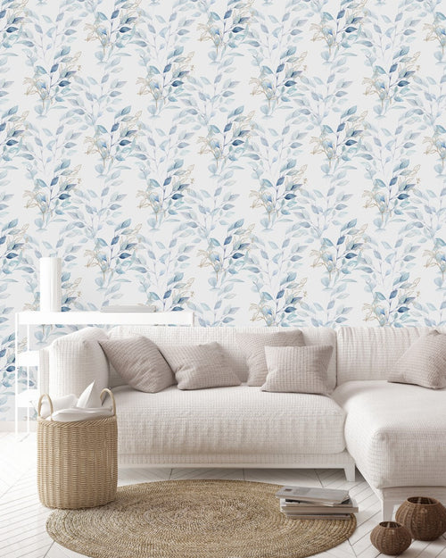 Gold and Blue Leaves Wallpaper