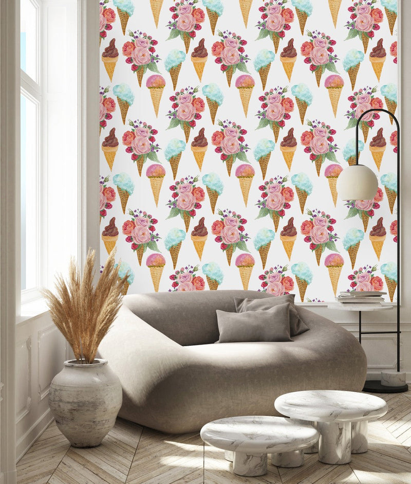 Ice Cream and Flowers Wallpaper