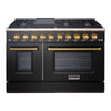 Akicon 48" Slide-in Freestanding Professional Style Gas Range with 6.7 Cu. Ft. Oven, 8 Burners, Convection Fan, Cast Iron Grates. Black & Gold