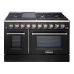 Akicon 48" Slide-in Freestanding Professional Style Gas Range with 6.7 Cu. Ft. Oven, 8 Burners, Convection Fan, Cast Iron Grates. Black & Copper