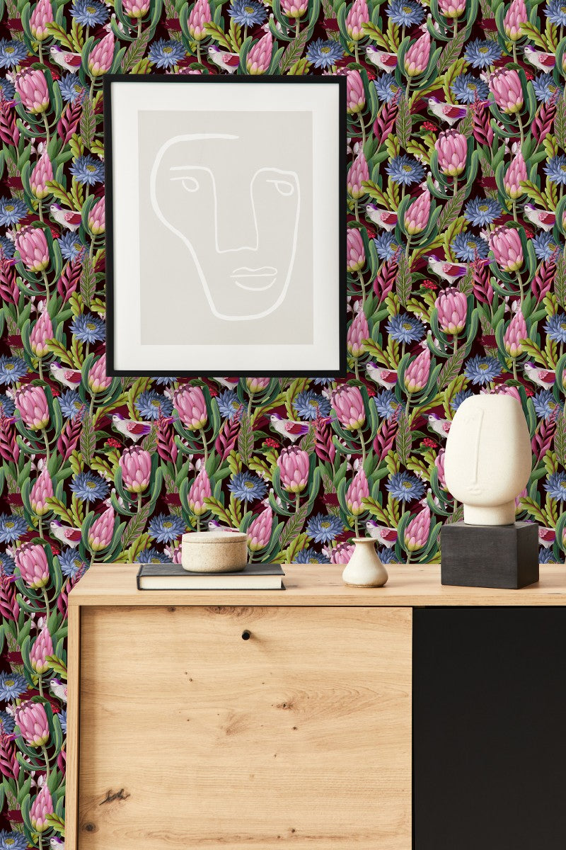 Stylish Exotic Flowers and Birds Wallpaper Smart