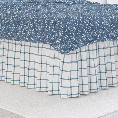 Gathered Bedskirt in Aaron Italian Denim Blue Windowpane Plaid
