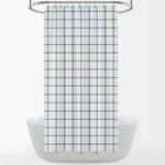 Shower Curtain in Aaron Italian Denim Blue Windowpane Plaid