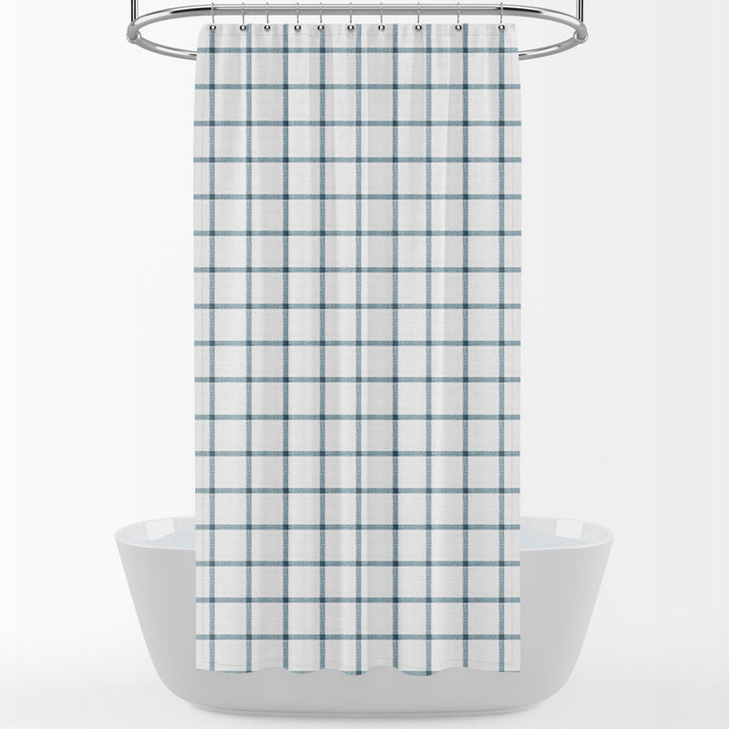 Shower Curtain in Aaron Italian Denim Blue Windowpane Plaid