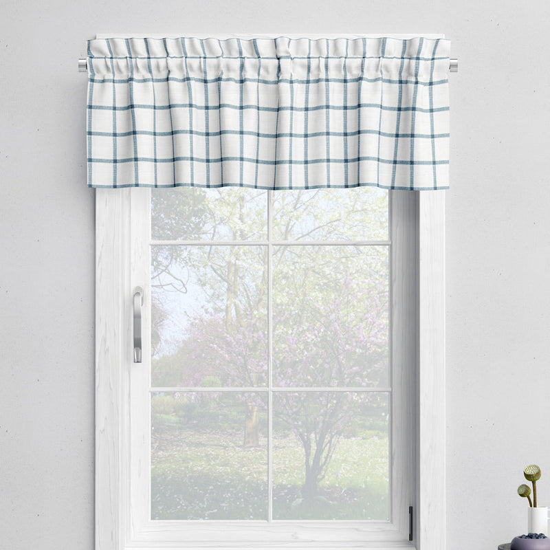 Tailored Valance in Aaron Italian Denim Blue Windowpane Plaid
