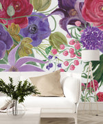 Stylish Modern Purple and Pink Flowers Wallpaper