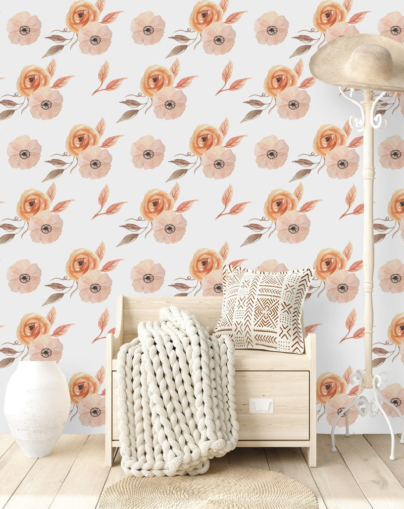 Pastel Flowers on Light Background Wallpaper
