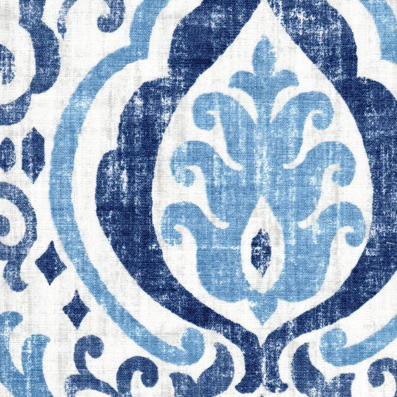 Gathered Bedskirt in Alahambra Sapphire Blue Damask Medallion