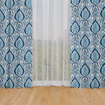 Rod Pocket Curtain Panels Pair in Alahambra Sapphire Blue Damask Medallion