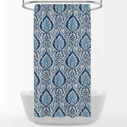 Shower Curtain in Alahambra Sapphire Blue Damask Medallion