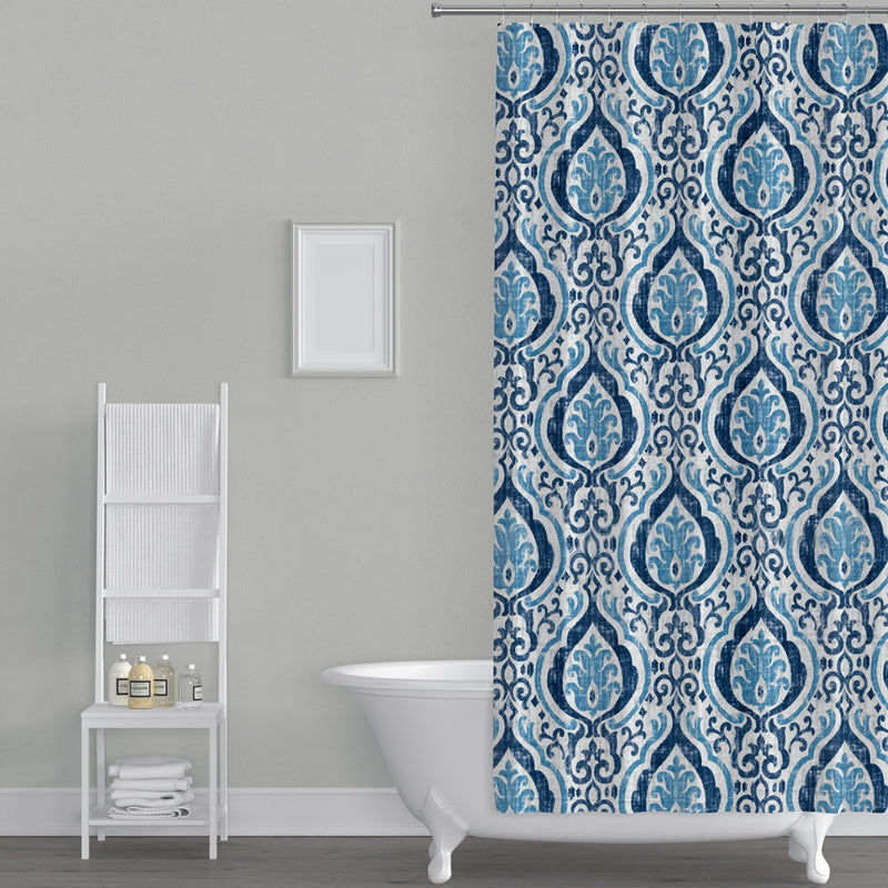 Shower Curtain in Alahambra Sapphire Blue Damask Medallion