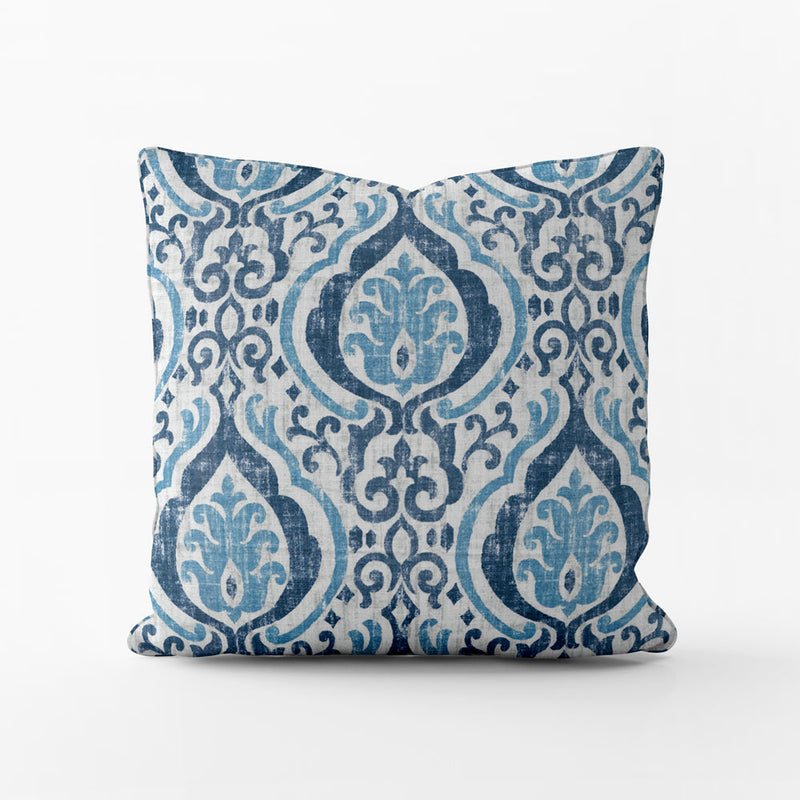 Decorative Pillows in Alahambra Sapphire Blue Damask Medallion