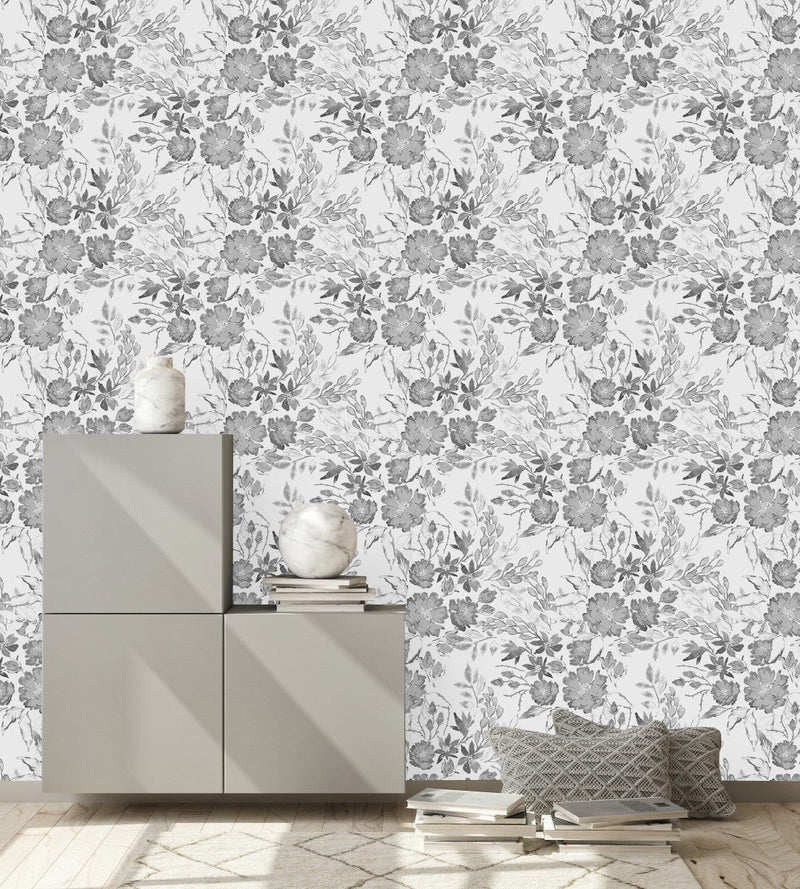 Elegant Grey Floral Wallpaper Chic