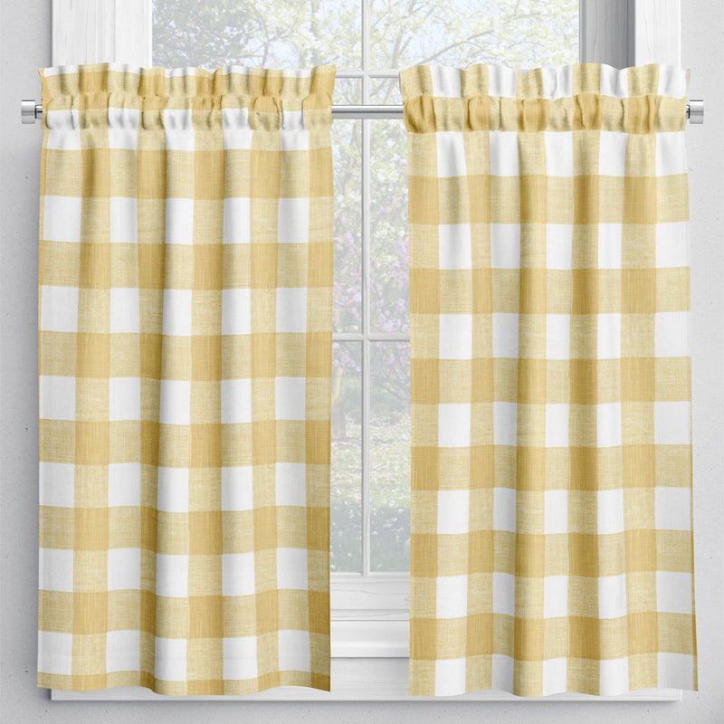 Tailored Tier Curtains in Anderson Brazilian Yellow Buffalo Check Plaid