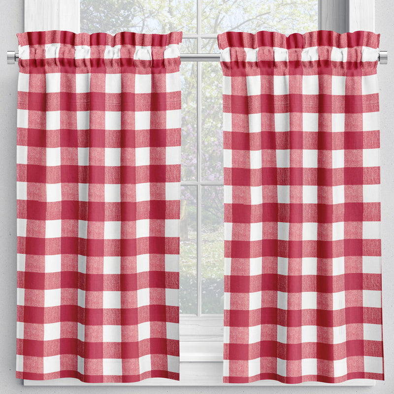 Tailored Tier Cafe Curtain Panels Pair in Anderson Lipstick Red Buffalo Check Plaid
