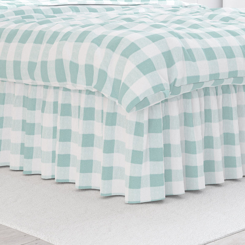 Gathered Bedskirt in Anderson Snowy Pale Blue-Green Buffalo Check Plaid