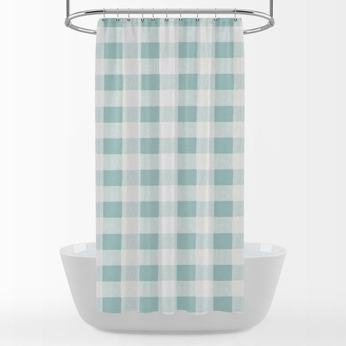 Shower Curtain in Anderson Snowy Pale Blue-Green Buffalo Check Plaid