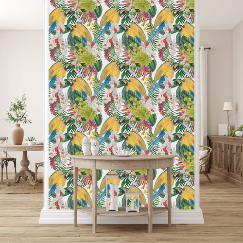 Parrots on White Background Wallpaper