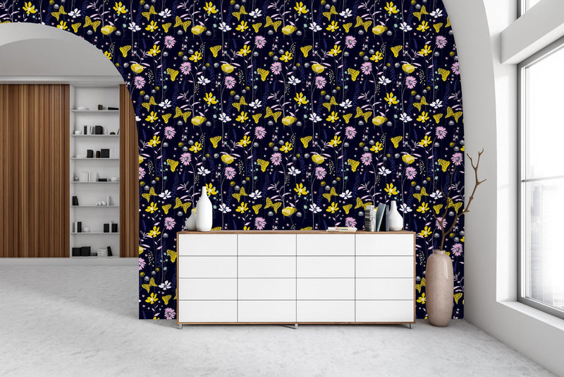 Yellow Flowers and Butterflies Wallpaper