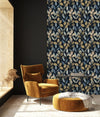 Contemporary Dark Wallpaper with Gold Leaves Fashionable