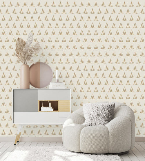 White Wallpaper with Beige Pyramid