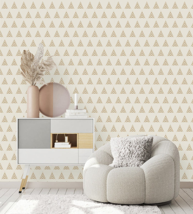 White Wallpaper with Beige Pyramid