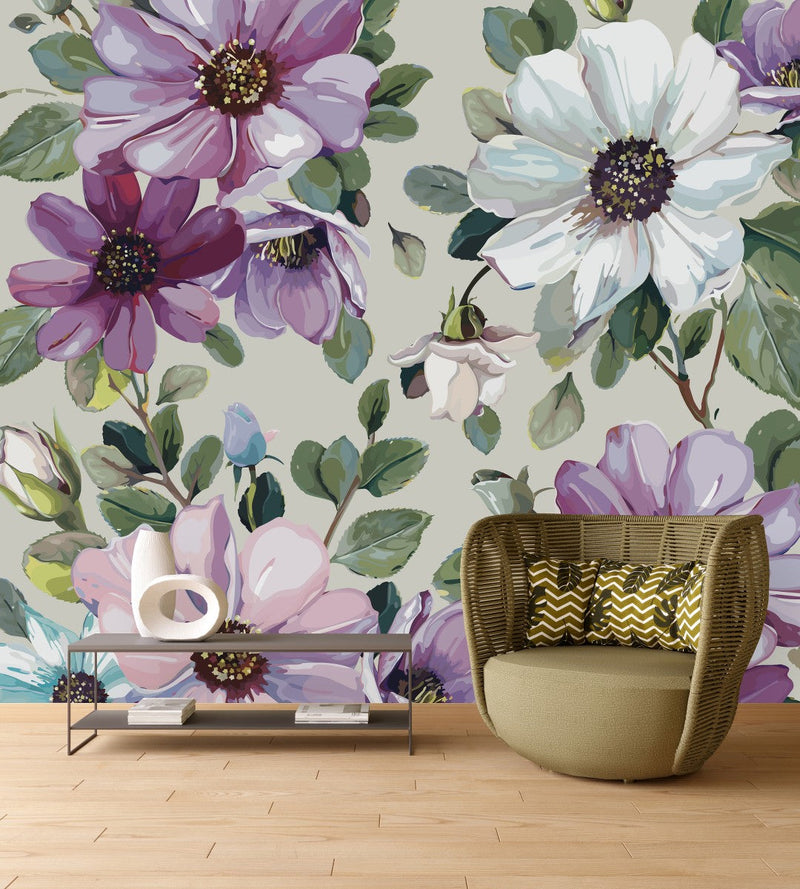 Contemporary Purple Floral Wallpaper Modern