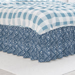 Gathered Bedskirt in Avila Prussian Blue Farmhouse Floral Lattice