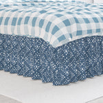 Gathered Bedskirt in Avila Prussian Blue Farmhouse Floral Lattice