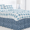 Gathered Bedskirt in Avila Prussian Blue Farmhouse Floral Lattice