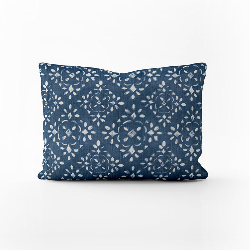 Decorative Pillows in Avila Prussian Blue Farmhouse Floral Lattice