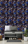 Dark Blue Flowers on Dark Background Wallpaper