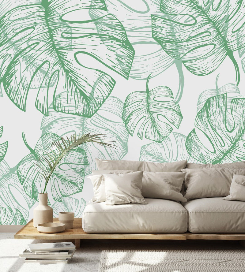 Green Monstera Leaves Wallpaper