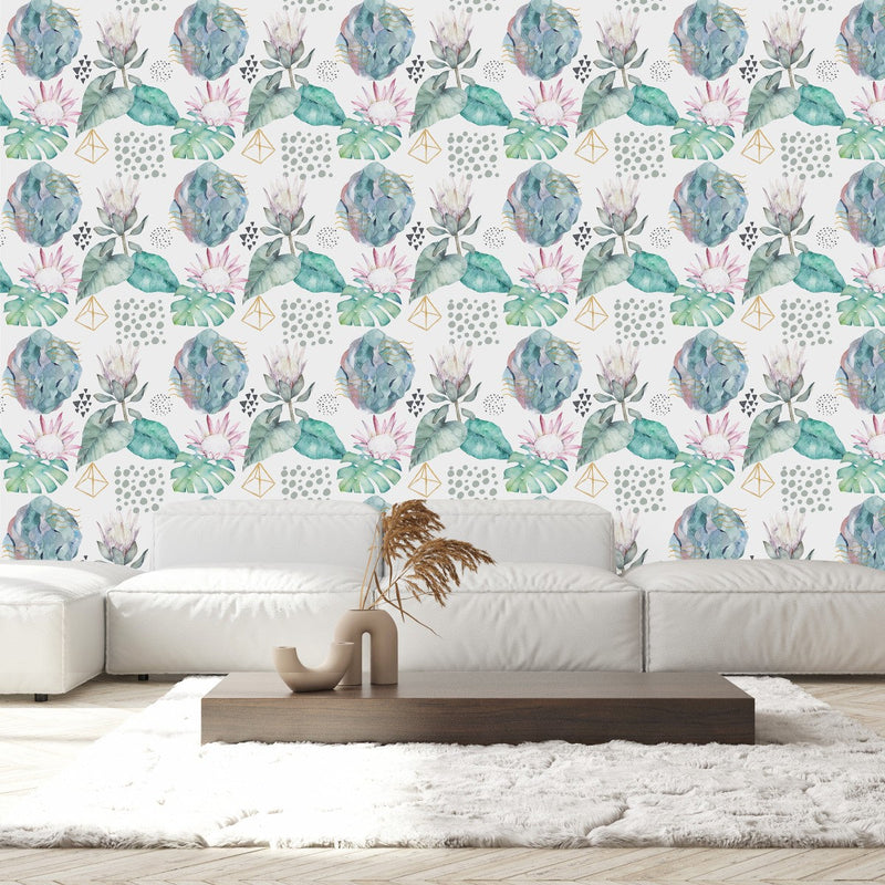 Protea and Geometrical Pattern Wallpaper