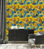 Yellow Wallpaper with Exotic Birds
