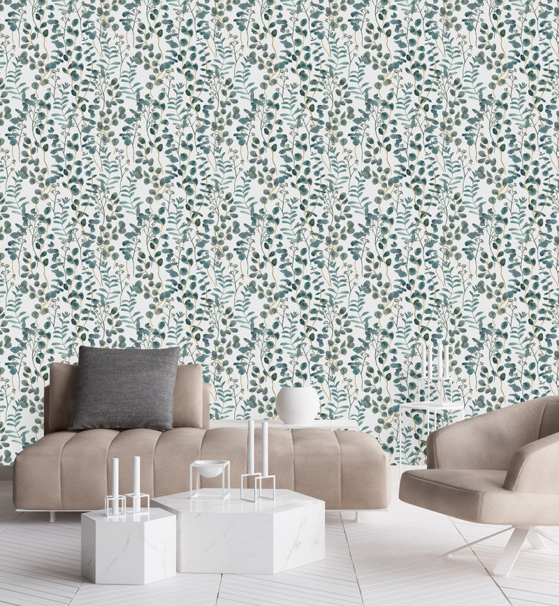 Voguish Dark Blue Leaves Wallpaper Chic