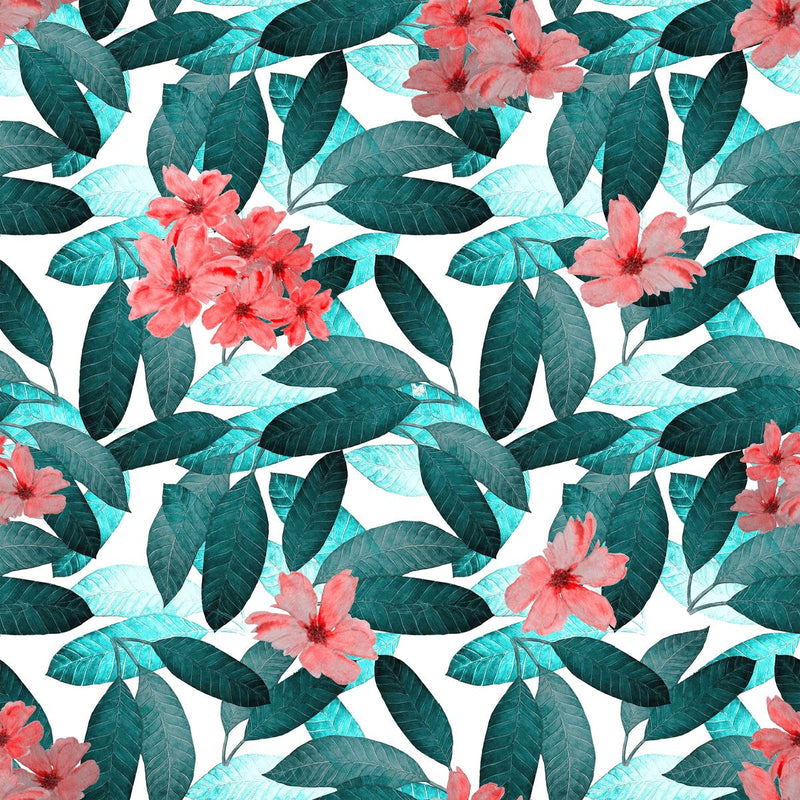 Pink Flowers and Turquoise Leaves Wallpaper