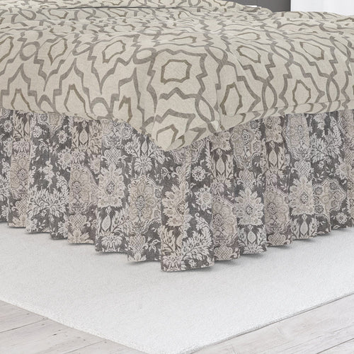 Gathered Bedskirt in Belmont Metal Gray Floral Damask