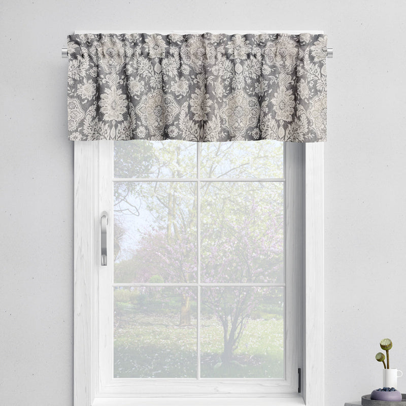 Tailored Valance in Belmont Metal Gray Floral Damask