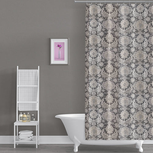 Shower Curtain in Belmont Metal Gray Floral Damask