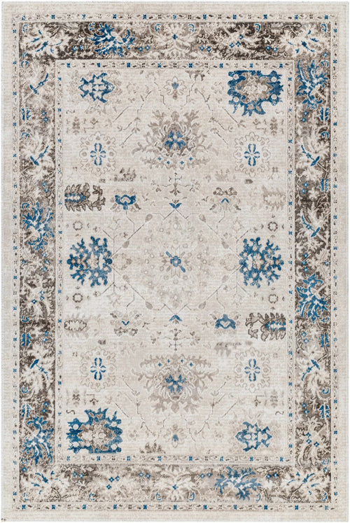 Arwel Cream & Blue Washable Area Rug