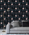 Modish Dark Wallpaper with Pink Flowers Select