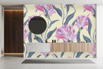 Yellow Wallpaper with Pink Flowers