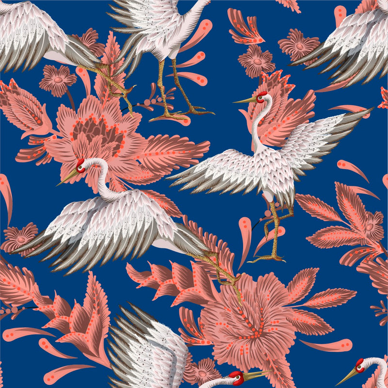 Cranes on Dark Blue Background Wallpaper