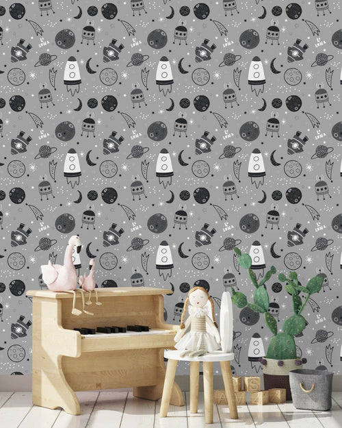 Grey Space Rocket Wallpaper