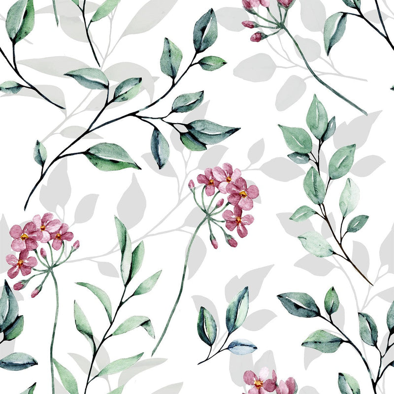 Wildflowers on White Wallpaper