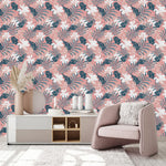 Modish Pink Wallpaper with Leaves Fashionable