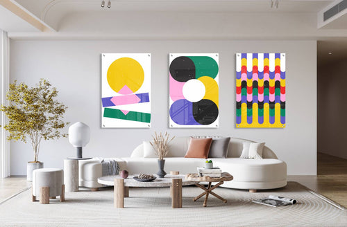 Brightly Geometrical Pattern Set of 3 Prints Modern Wall Art Modern Artwork