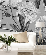 Grey Wallpaper with Peonies